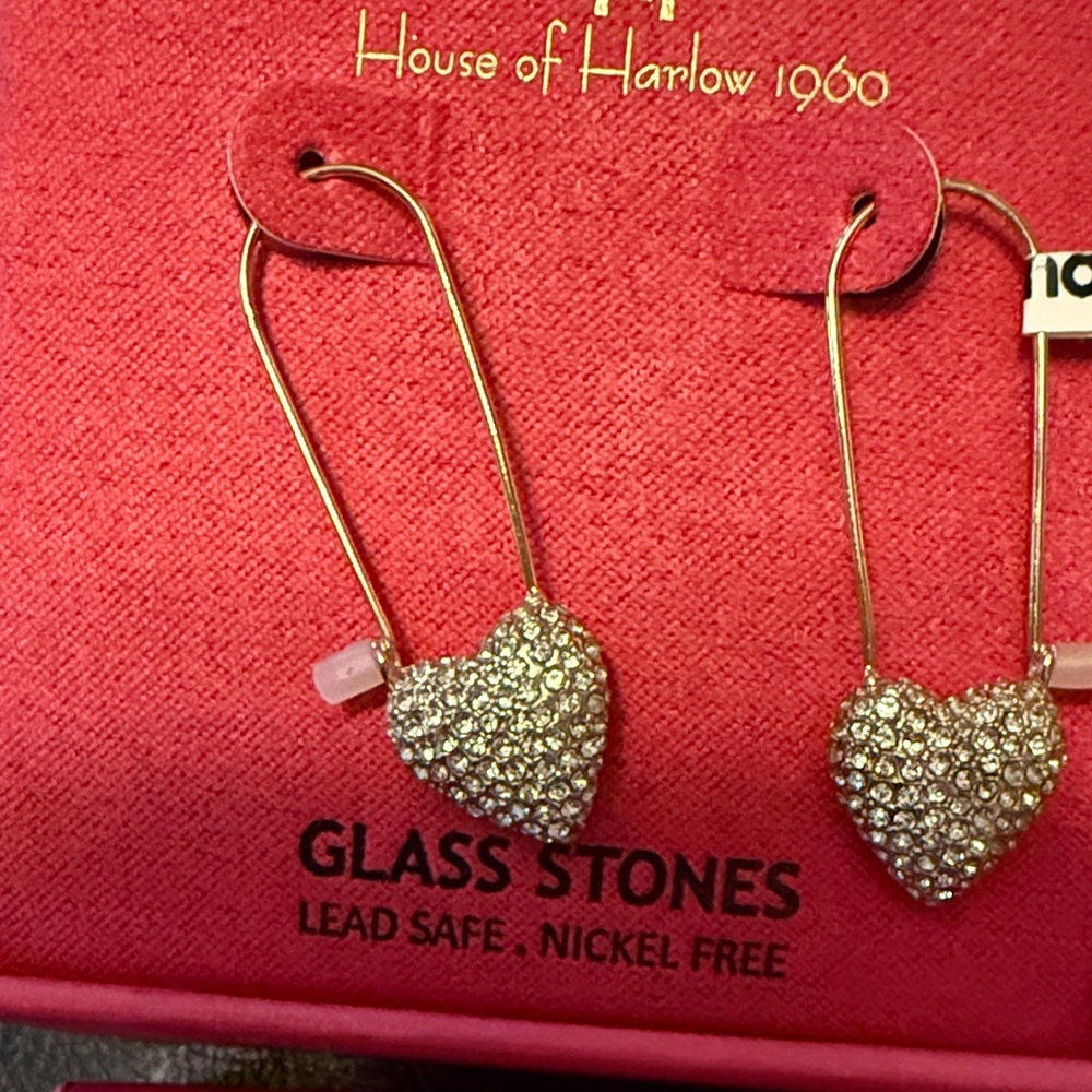 House of Harlow 1960 sparkly Heart Drop Earrings - Picture 2 of 3